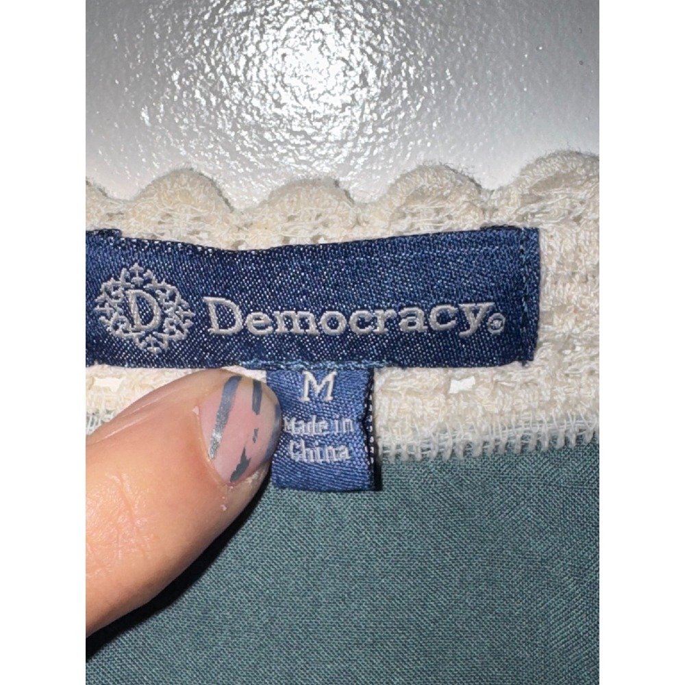 Democracy Womens Boho Lace Embroidered Bell Sleeve Blouse Teal Sage Green M - Picture 3 of 11